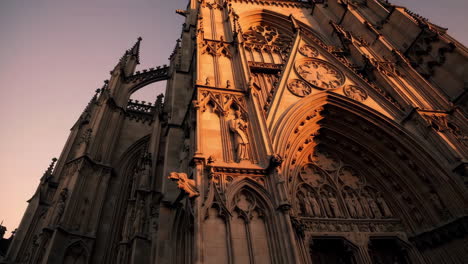 gothic cathedral facade at sunset