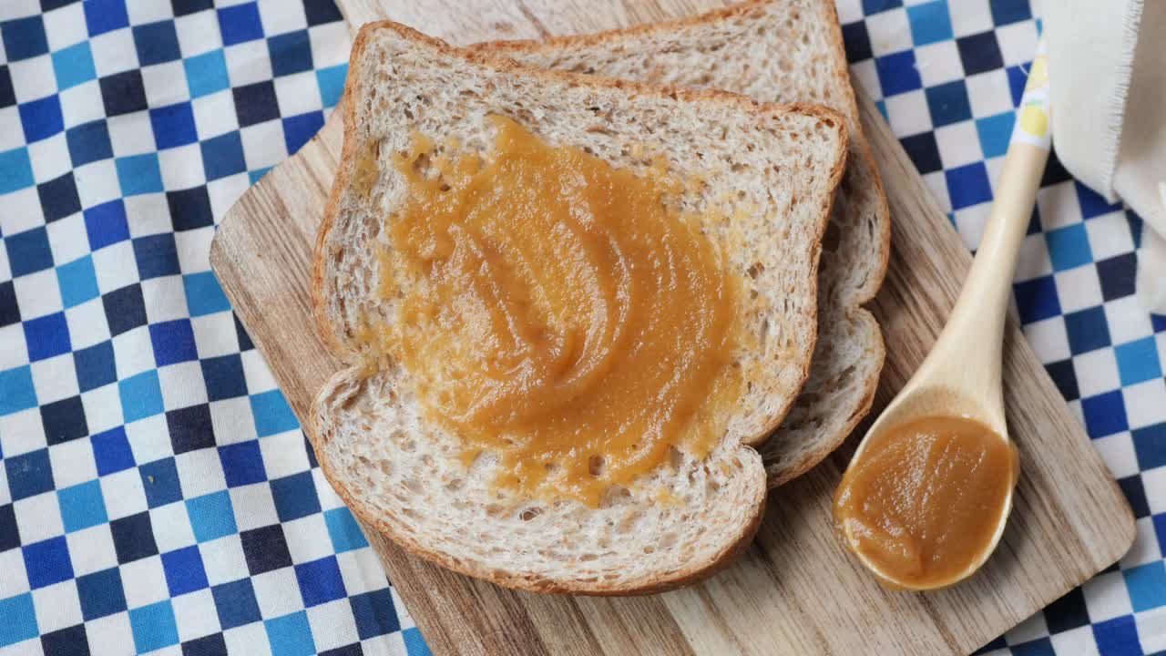 Kaya spread on a bread top view ,