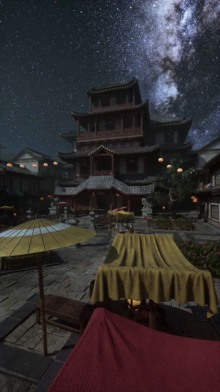 vista nocturna de una antigua ciudad china