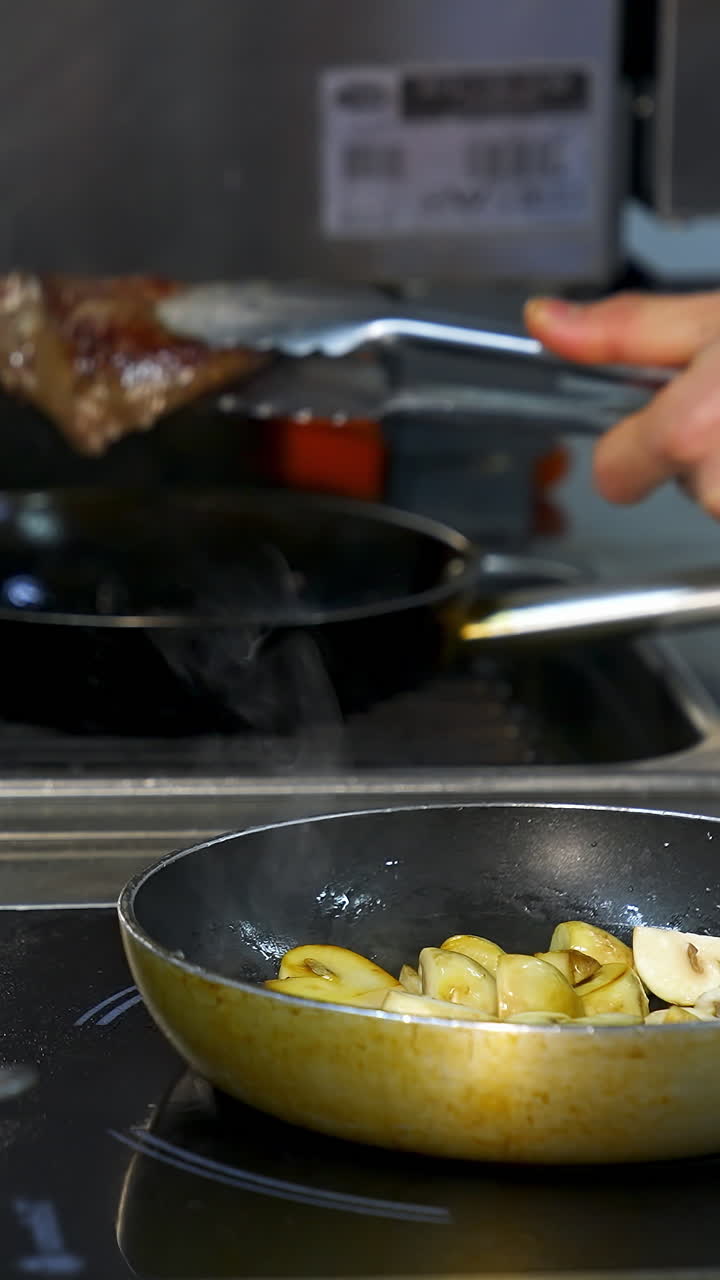 Chef Cooking Steak and Mushrooms