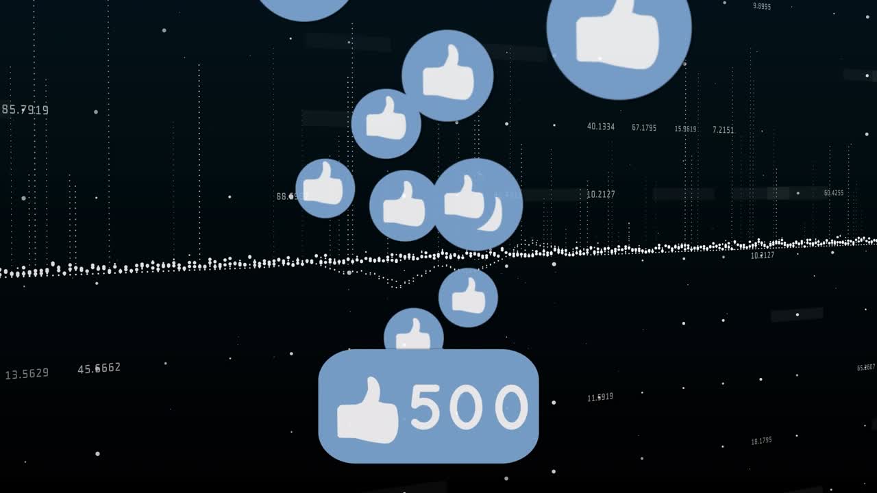 Animazione di icone multimediali ed elaborazione dati su sfondo nero