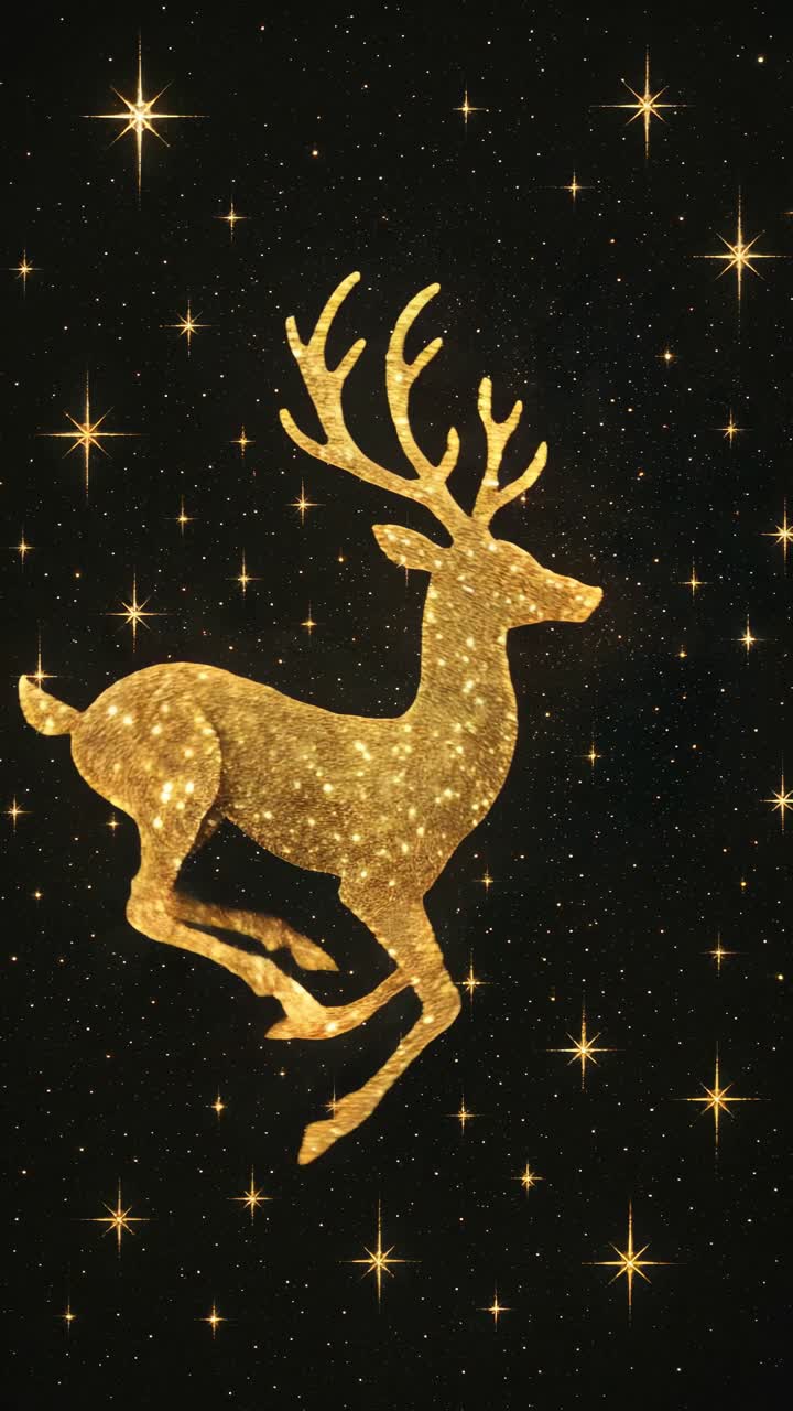 Golden reindeer silhouette against a starry night sky, captured from a side angle, perfect