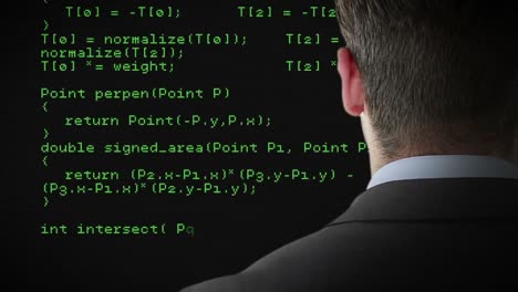 hombre de negocios de vuelta viendo una pantalla