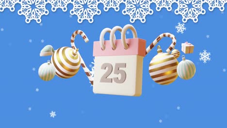 animation of calendar with 25 number date and christmas decorations