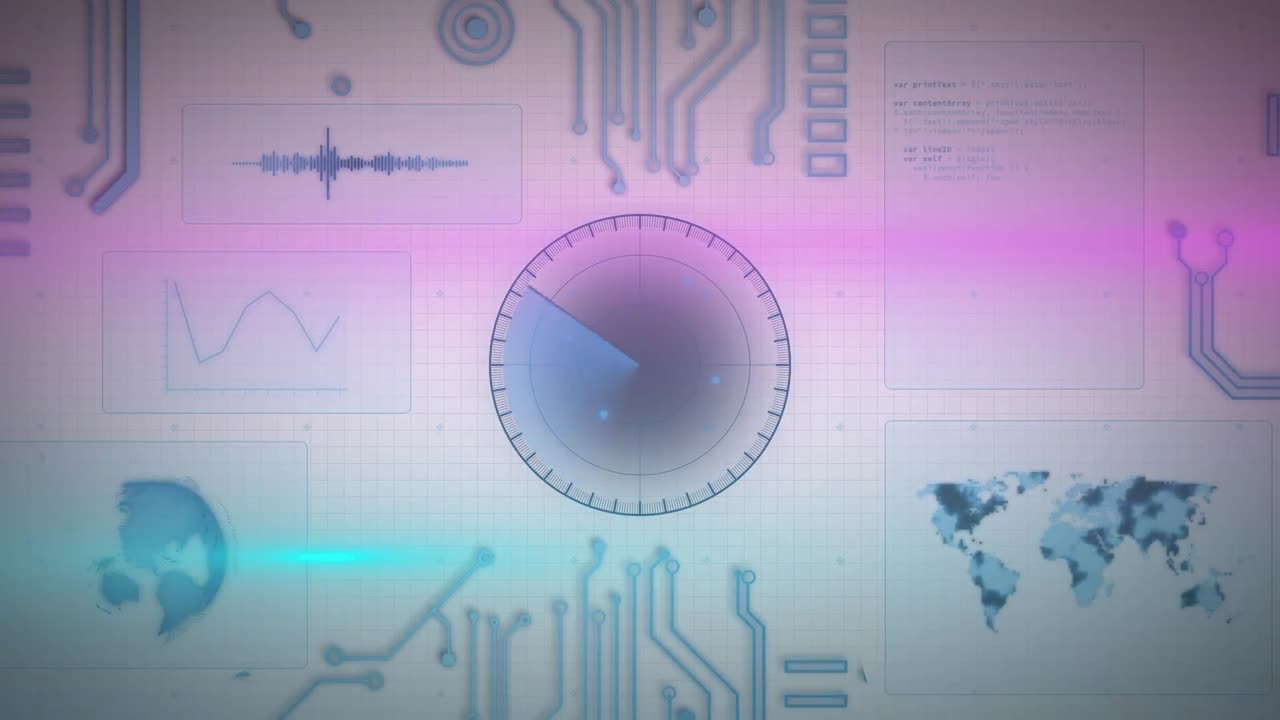 Animation of scope scanning, data processing over computer circuit board