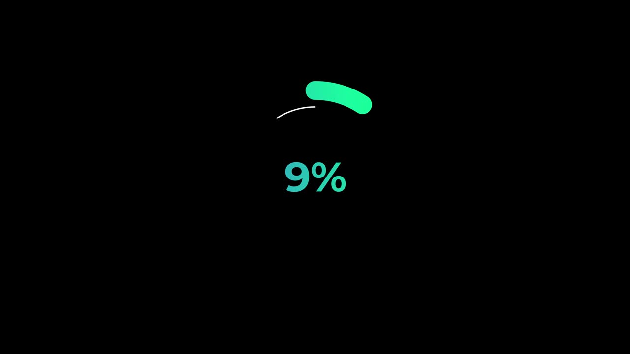 Circle percentage Loading Transfer Download Animation 0-10% in Green science effect.