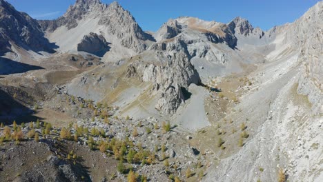 drone-flying-above-the-mountains,-rising-movement