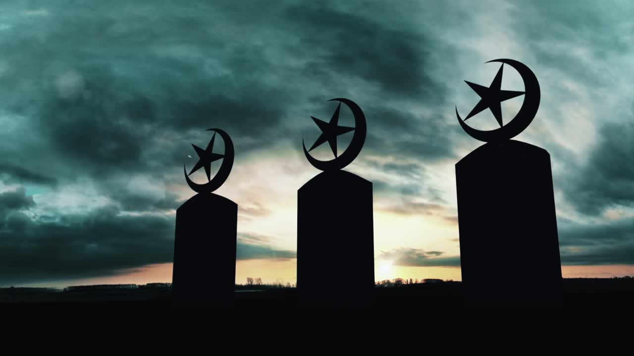 해가 지는 이슬람 묘지, 전쟁 후의 장면, 가 아픈 장면.