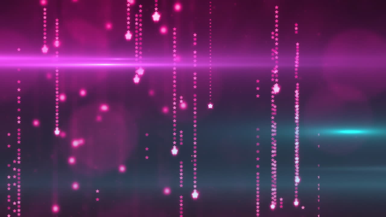 Pink and blue light particles floating in animation over dark background