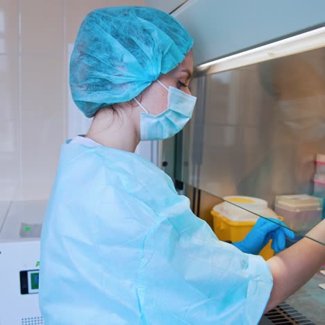 technician holding tube test. medical in lab coat holding test tube