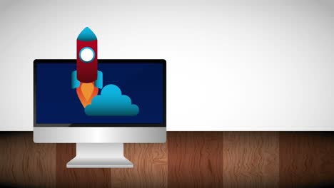 computer and start rocket launch cloud storage