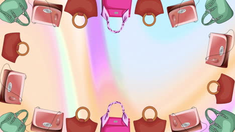 animación de bolsas de colores con espacio de copia sobre un fondo de colores