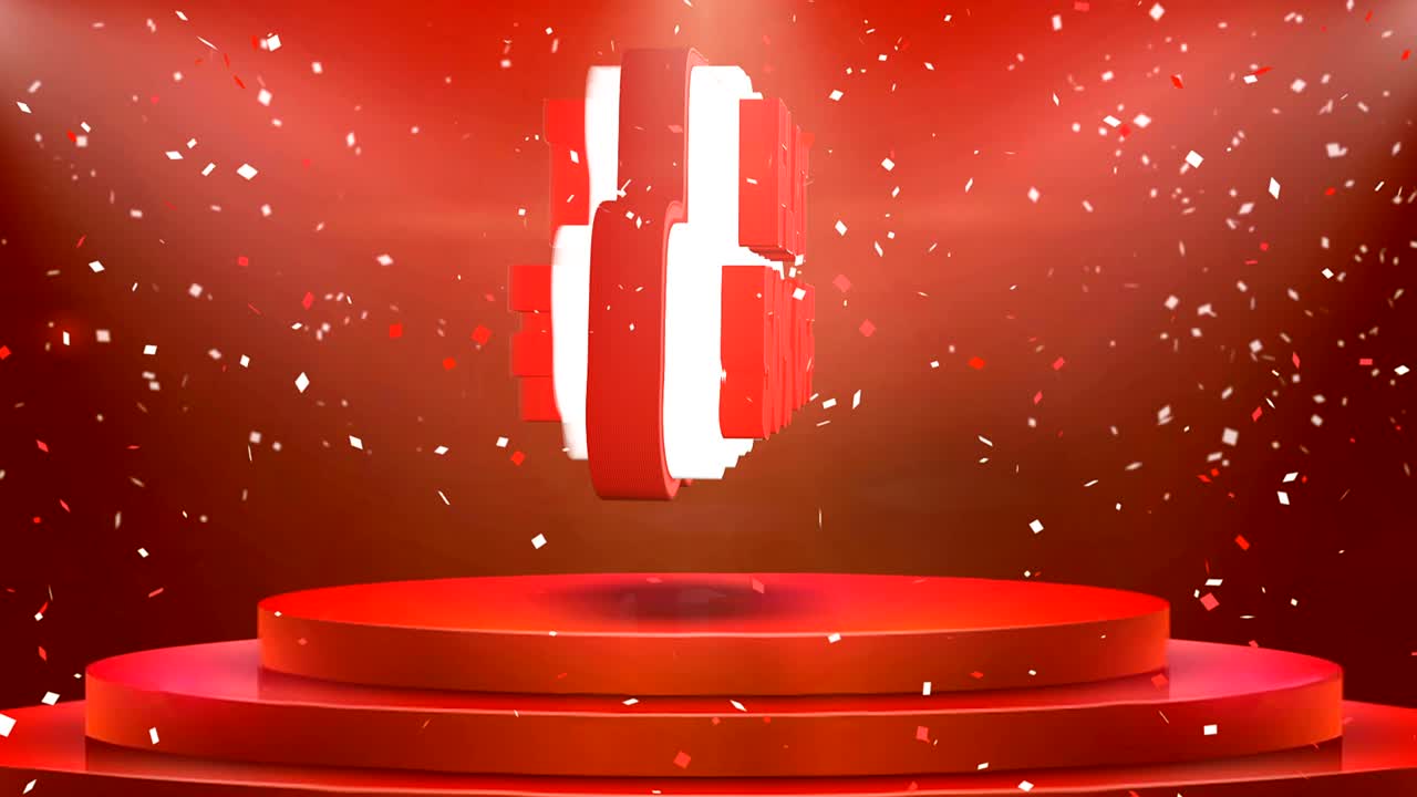 50 오프 평평한 텍스트 애니메이션 무대 포디움 콘페티 루프 애니메이션