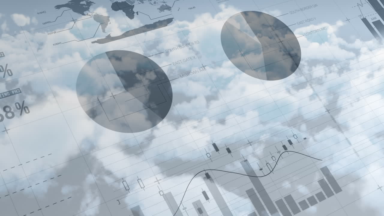 구름과 하늘 위에서 통계 처리의 애니메이션