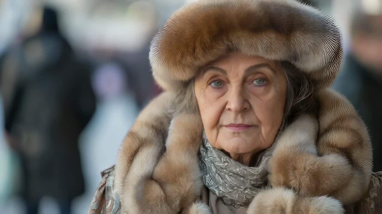 Elegant Senior Woman in Winter Fur Coat