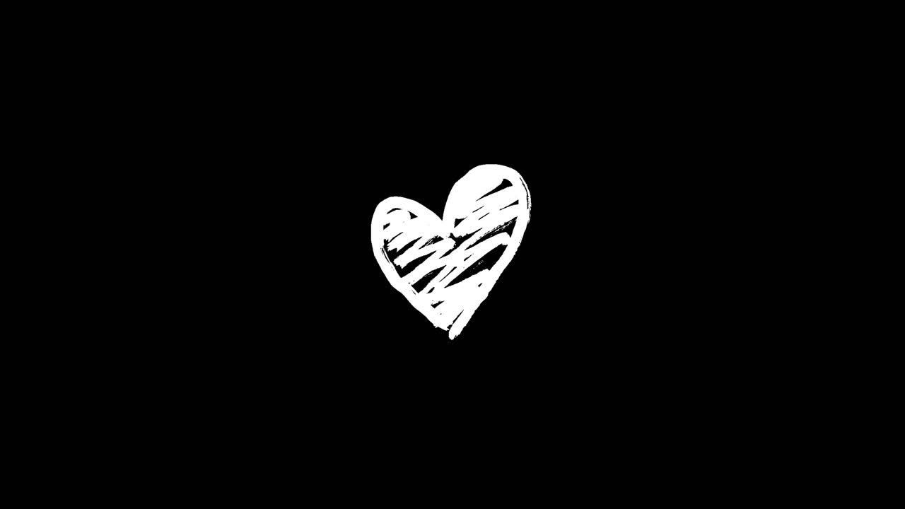 Cuore scarabocchiato bianco disegnato a mano su sfondo nero