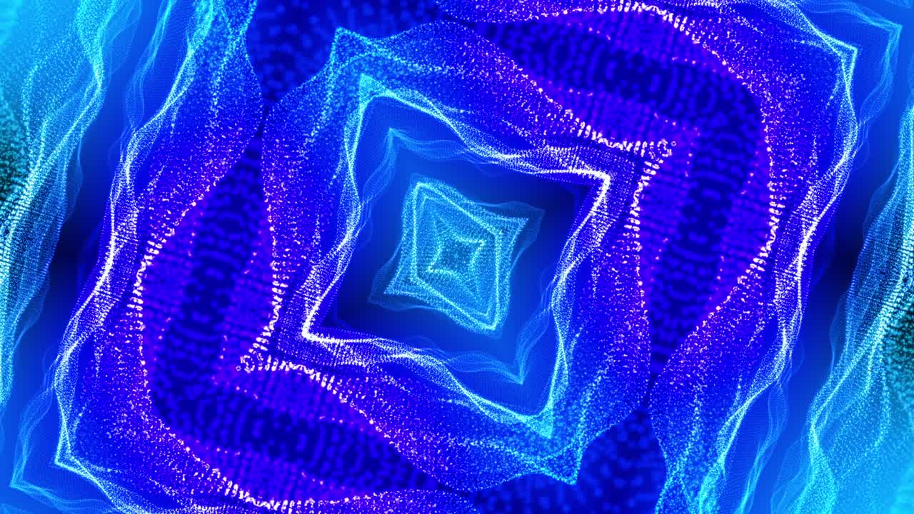 el caleidoscopio de neón de bucle azul de vj. animación sin costuras.