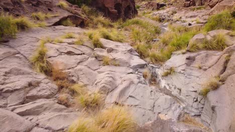 Dried-river-landscape,-Tenerife,-closeup-low-angle