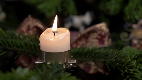 una vela en un primer plano del árbol de navidad