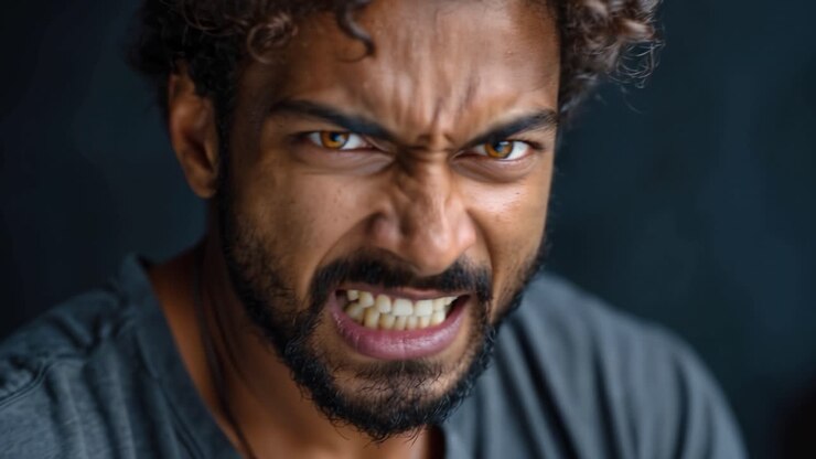 Intense Emotional Expression: A Close-Up of Anger and Frustration Captured in Raw Detail Through Powerful Facial Features and Expressions Reflecting Inner Turmoil