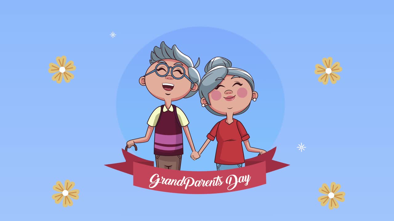 happy grandparents day lettering with couple and ribbon