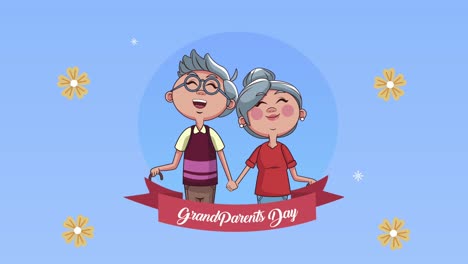 happy grandparents day lettering with couple and ribbon