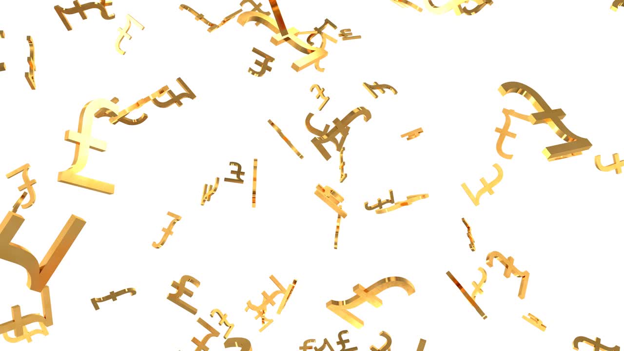 Shiny Golden Pound Signs Falling Down in Slow Motion 3D Animation - 4K Seamless Loop Motion Background Animation