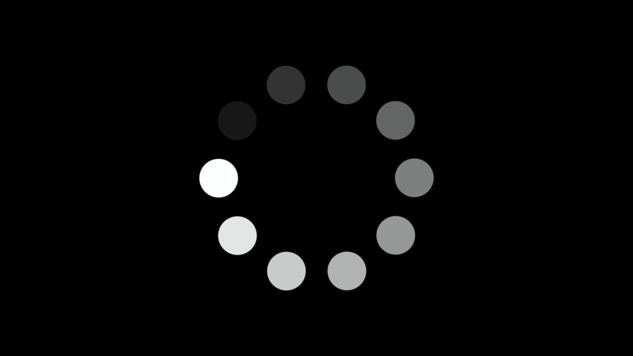Loading white circle icon animation on black background. Seamless looping. Video animated background.