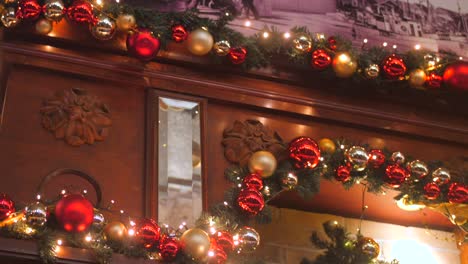 Close-up-low-angle-shot-of-Christmas-decorations-on-the-wall