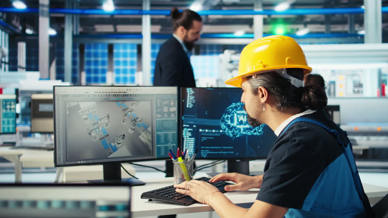 ingegnere di fabbrica fotovoltaica utilizza l'ai per migliorare l'efficienza dei pannelli solari