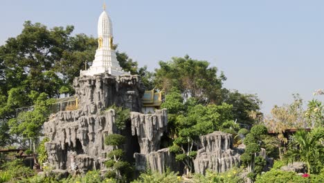 limestone mountain with a pagoda on top