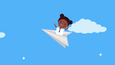 de vuelta a la temporada escolar con la chica afro en un avión de papel