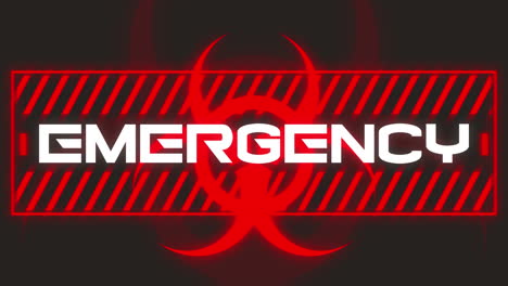 animation of emergency text over warning sign on black background