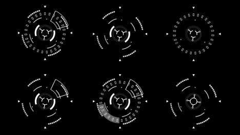 círculo hud elementos tecnológicos futuristas. elementos del círculo de ciencia ficción aparecen y desaparecen en el patrón hud. canal alfa. fondo aislado.