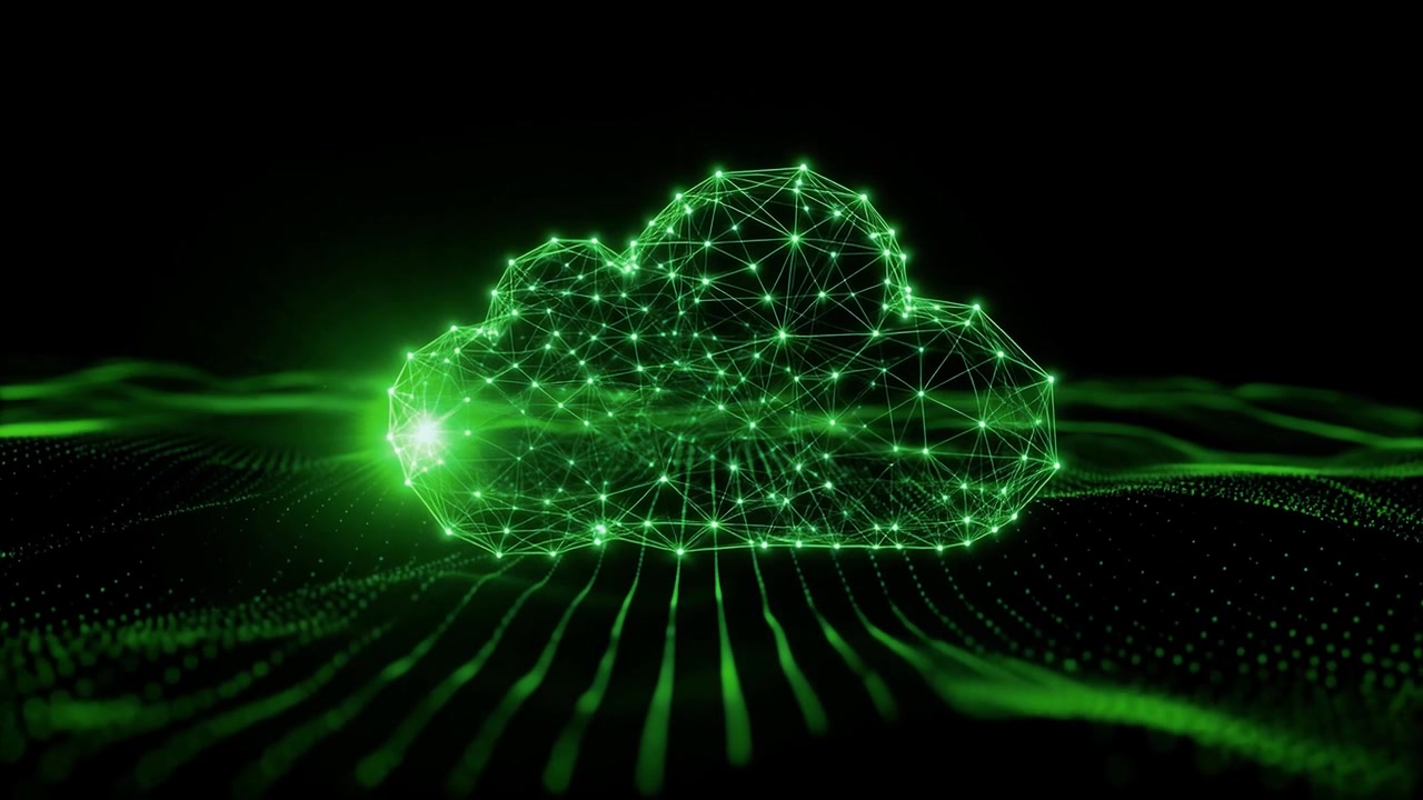 Futuristic Green Wireframe Cloud Computing Network Animation