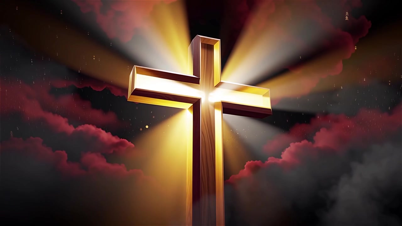 Croce Cristiana Luce Celestiale Sfondo per il Culto.