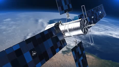 satellite orbiting earth with solar panels extended