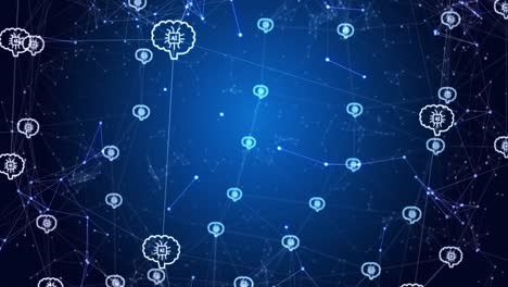 Animation-of-network-of-connections-with-icons-on-blue-and-black-background