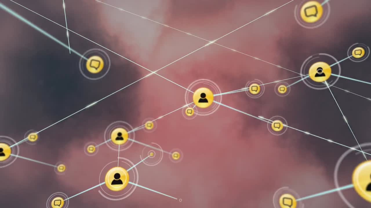 분홍색 구름 위의 사람 아이콘과의 연결 네트워크의 애니메이션