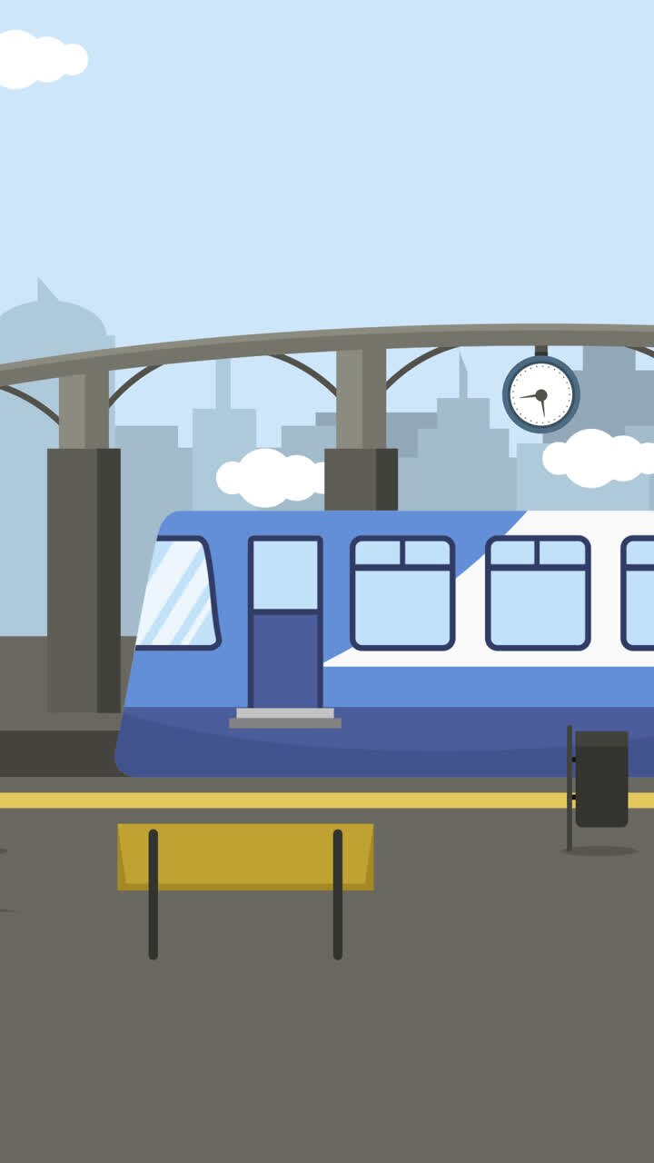 An animation of a Train scene at the station in flat design