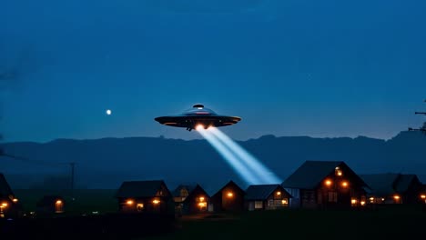 ufo over suburban neighborhood at night