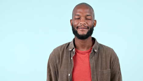 Happy-black-man,-credit-card-and-palm-in-banking