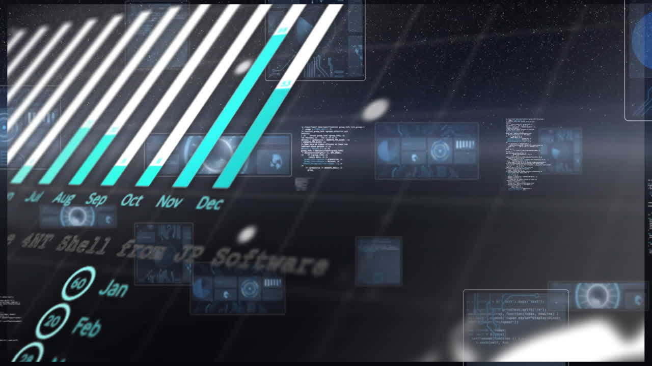 검은색 배경 위의 디지털 데이터 처리 애니메이션