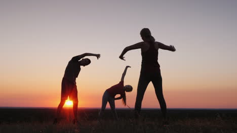 Family-With-A-Child-Does-Exercises-In-Nature-In-A-Picturesque-Place