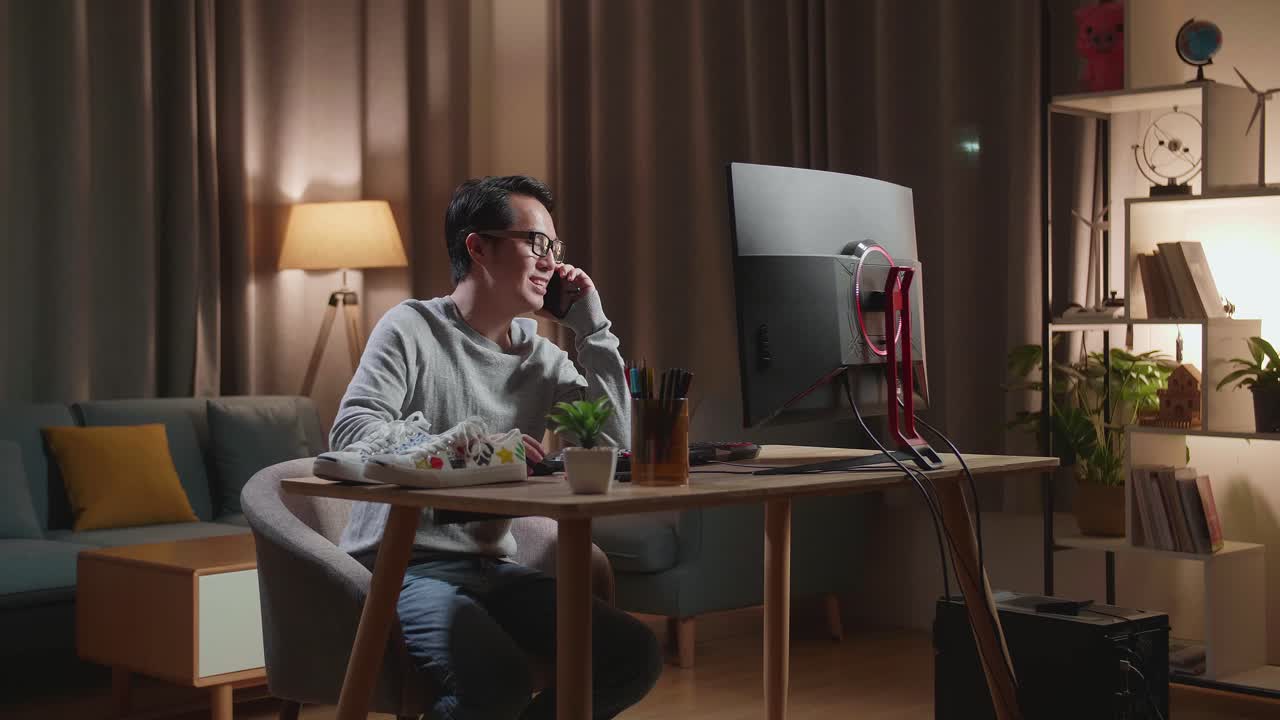 Man Working From Home at Night