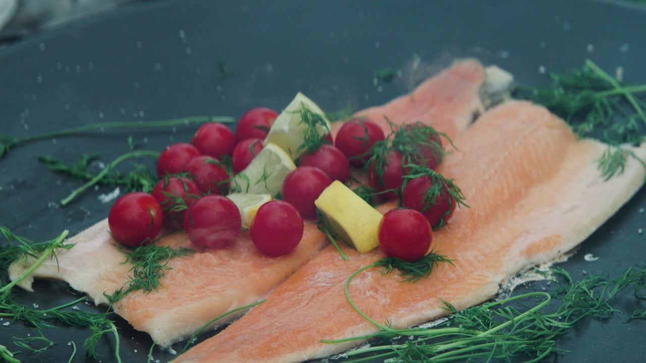 Tomatoes and lemons poured over mountain char filet
