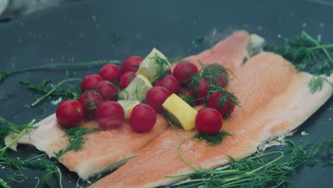 tomatoes and lemons poured over mountain char filet