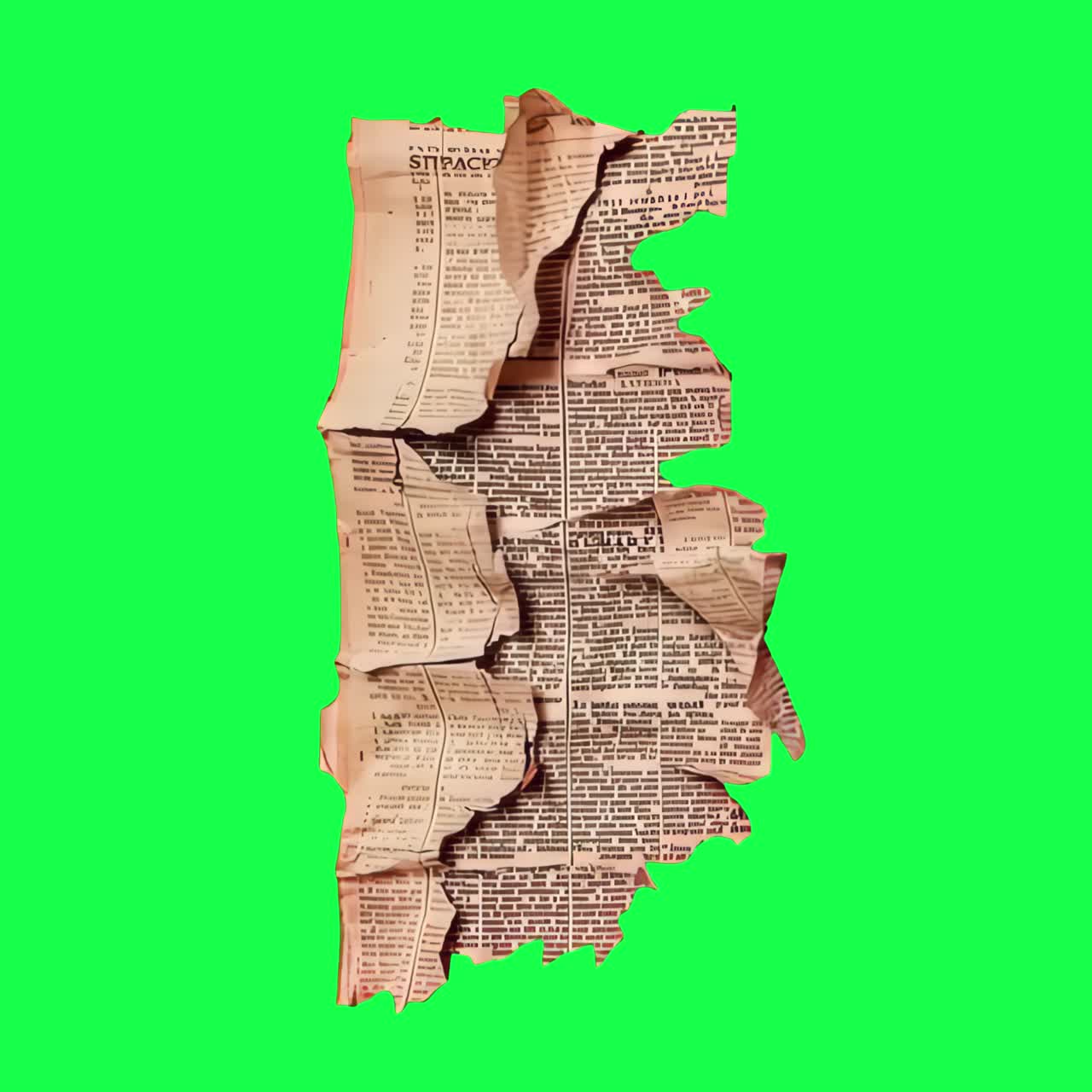 Vintage torn newspaper collage animation, transparent 4K video, green screen