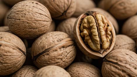 a close-up view of shelled and unshelled walnuts, showcasing the distinctive textures and shapes of these nutritious ingredients in a natural setting