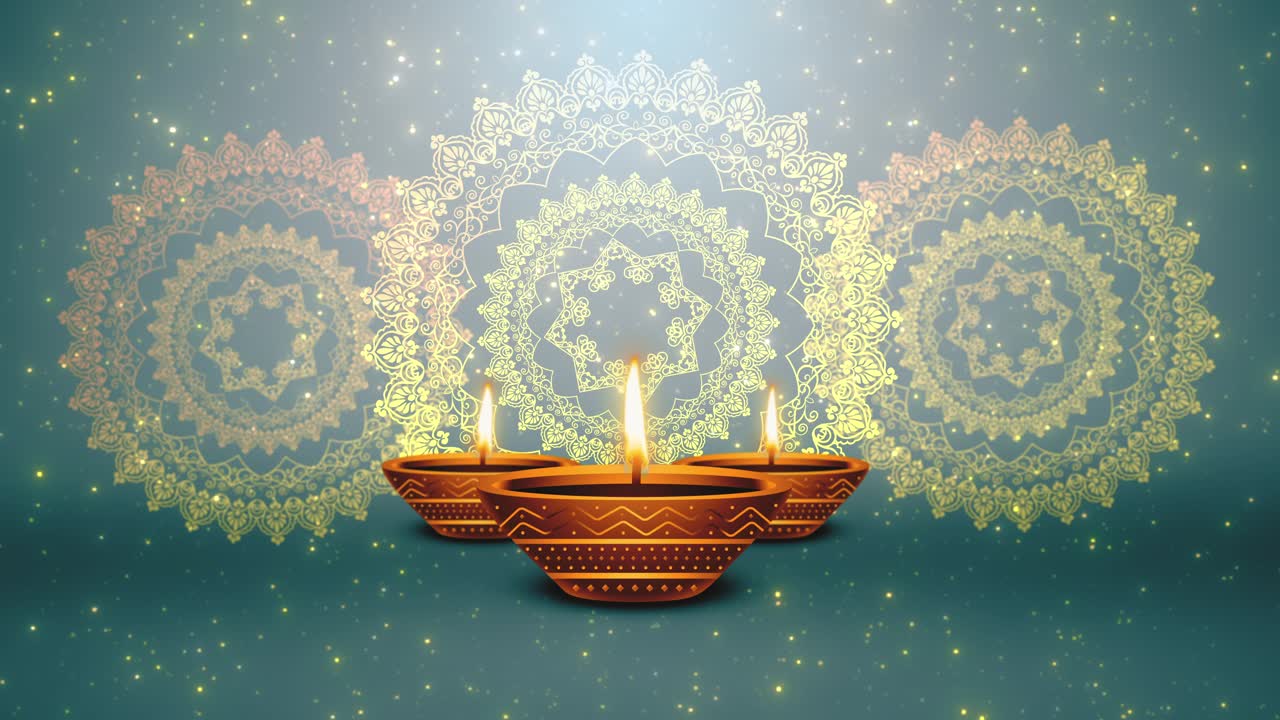 Sfondo del Festival Diwali delle Luci. Animazione elegante con lampade e particelle per celebrazioni.